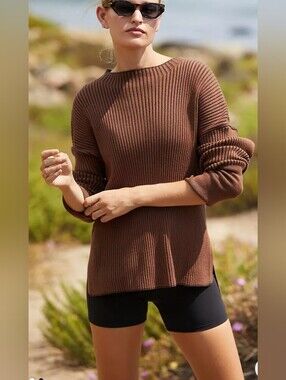 ​Varley Emile Ribbed Knit Sweater Medium Oversized Mock Neck Pullover Cozy